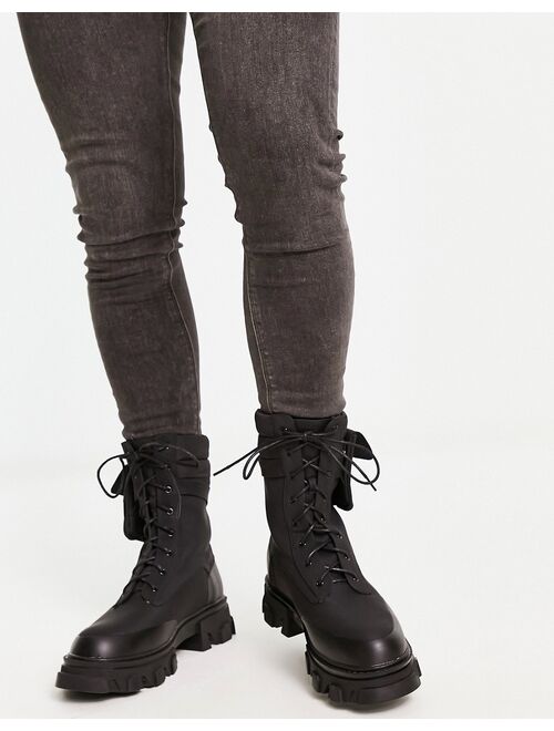 Public Desire gable lace up boots with removable pocket in black