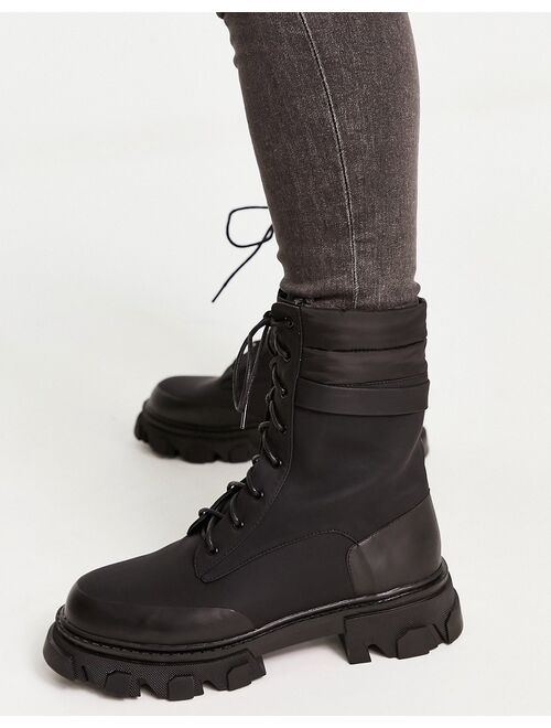 Public Desire gable lace up boots with removable pocket in black
