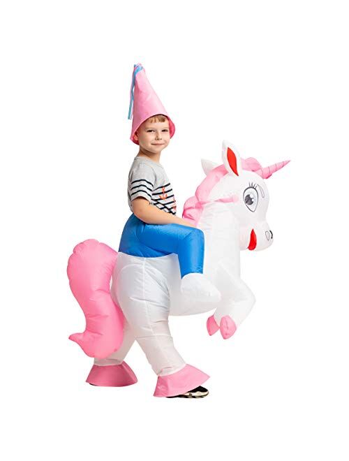 GOOSH Inflatable Costume for Kids, Halloween Costumes Boys Girls Unicorn Rider, Blow Up Costume for Unisex Godzilla Toy