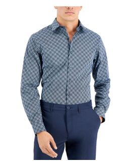 Men's Slim Fit 2-Way Stretch Stain Resistant Houndbone Geo Dress Shirt, Created for Macy's