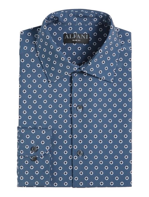 ALFANI Men's Slim Fit 4-Way Stretch Geo-Print Dress Shirt, Created for Macy's