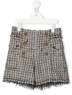 Kids button-embellished tweed shorts