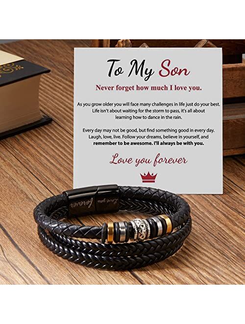 Generic Svana to My Son/Grandson Bracelet From Mom/Grandma,Handmade Braided Mens Leather Bracelets Bangle from Mama/Nana "I Will Always Be With You"Stainless SteelInspira