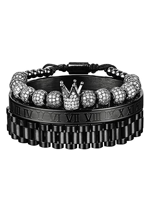 Aiduomirzer Luxury Roman Royal Crown Charm Men's bracelet Stainless Steel Geometry Pulseiras Men Open Adjustable Bracelets Couple Jewelry Gift