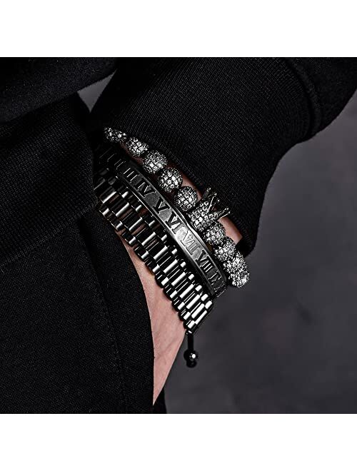 Aiduomirzer Luxury Roman Royal Crown Charm Men's bracelet Stainless Steel Geometry Pulseiras Men Open Adjustable Bracelets Couple Jewelry Gift