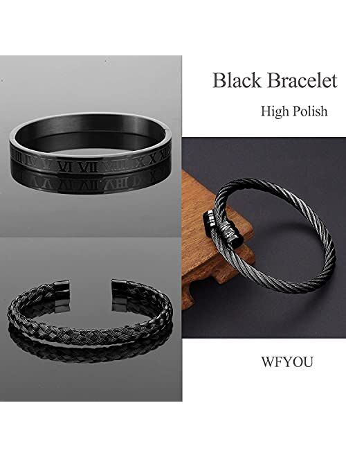 WFYOU 3PCS Stainless Steel Bracelets for Men Gold Roman Numeral Bangle Bracelet Twisted Cable Bracelet Adjustable Cuff Bracelet Mens Luxury Jewelry Bracelets Gifts