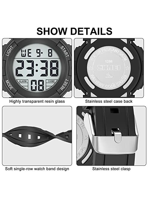 Woodcat Kids Digital Watch,Sports Waterproof Watches for Boys 7 Colorful Led Casual Electronic Multifunctional Chronograph Wristwatch with Calendar Alarm Stopwatch