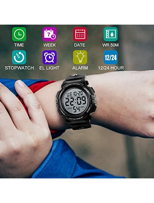 Jianxiang Kids Digital Watch Sport Outdoor Multifunctional Chronograph LED 50 M Waterproof Alarm Calendar Analog Watches for Children for 5-15 Year Old Boys Girls Wristwa