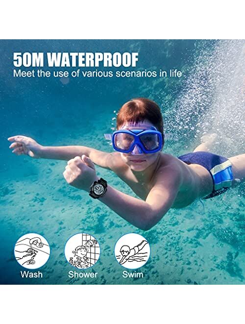 Jianxiang Kids Digital Watch Sport Outdoor Multifunctional Chronograph LED 50 M Waterproof Alarm Calendar Analog Watches for Children for 5-15 Year Old Boys Girls Wristwa