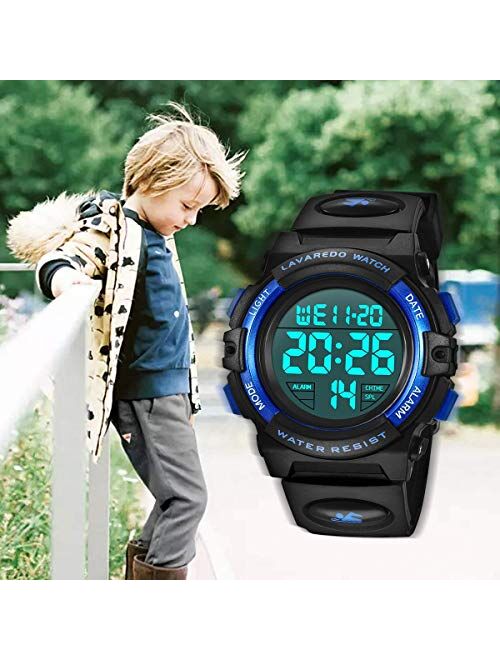 A Alps Kids Watch,Boys Watch for 3-15 Year Old Boys,Digital Sport Outdoor Multifunctional Chronograph LED 50 M Waterproof Alarm Calendar Analog Watch for Children with Si