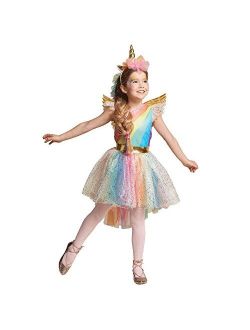 SEASONS DIRECT Halloween Girl's Rainbow Unicorn Costume With Wing and Headband