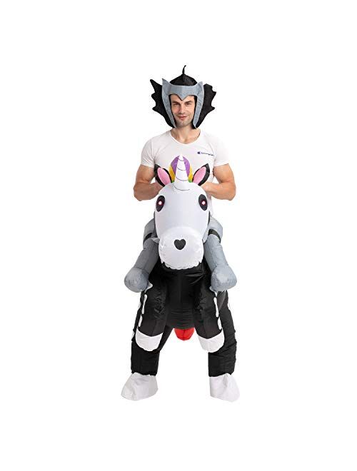 Spooktacular Creations Inflatable Halloween Costume Ride A Skeleton Unicorn Ride On Inflatable Costume - Adult Unisex One Size