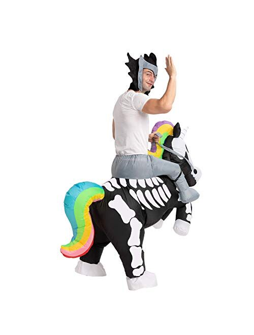 Spooktacular Creations Inflatable Halloween Costume Ride A Skeleton Unicorn Ride On Inflatable Costume - Adult Unisex One Size