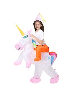 Acekid Inflatable Unicorn Costume for Kids, Riding a Unicorn, Air Blow-up Deluxe Halloween Costume for Boys and Girls, Halloween Party, Cosplay, Dress up