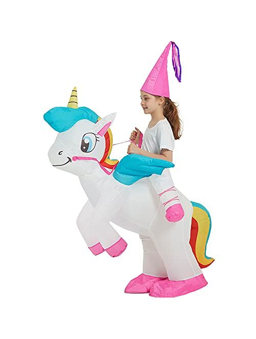 One Casa Inflatable Unicorn Costume Riding On Unicorn Air Blow up Funny Fancy Dress Party Halloween Costume for Kids
