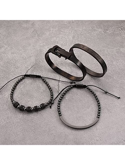 HYHONEY Mens Bracelet Beaded Bracelets Micro Pave Zircon Bracelets for Men Women Bracelets for Men Stainless Steel Cuff Bangle