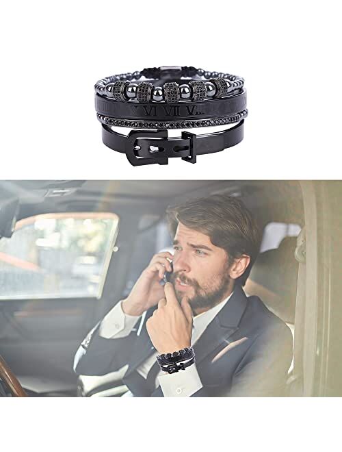 HYHONEY Mens Bracelet Beaded Bracelets Micro Pave Zircon Bracelets for Men Women Bracelets for Men Stainless Steel Cuff Bangle