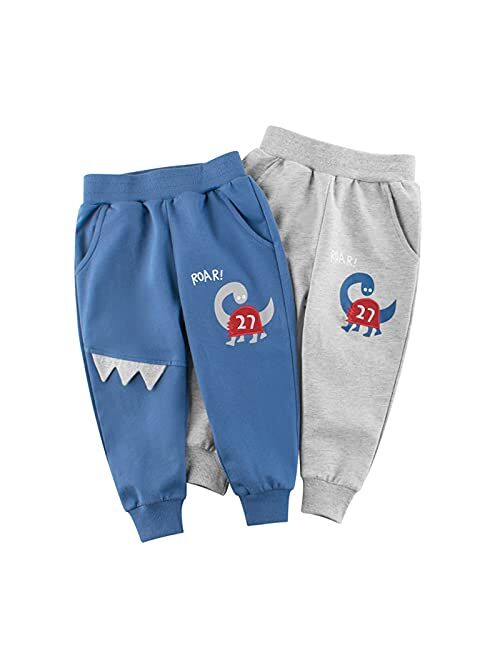 HILEELANG Toddler Boy Sweatpants Kids Sport Jogger Cotton Casual Active Playwear Sweats Pants 2-Pack