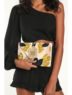 Floral Vision Ivory Floral Beaded Clutch