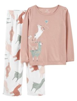 Little Girls Llama Loose Fit Fleece Pajama, 2 Piece Set
