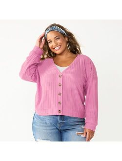 Juniors' Plus Size SO Cropped Button-Front Cardigan