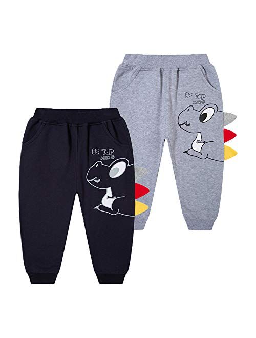 LeeXiang Boys Cotton Jogger Pants, Dinosaur Embroidery Sweatpants 1Pack or 2Pack