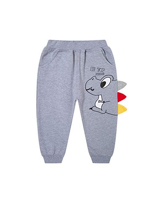 LeeXiang Boys Cotton Jogger Pants, Dinosaur Embroidery Sweatpants 1Pack or 2Pack