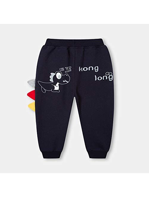 LeeXiang Boys Cotton Jogger Pants, Dinosaur Embroidery Sweatpants 1Pack or 2Pack