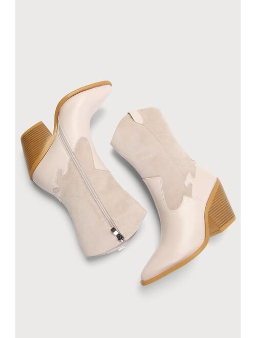 Lulus Hanxy Cream Suede Pointed-Toe Mid-Calf Boots
