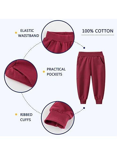 GFQLONG Toddler Boys 2 Pack Cotton Active Jogger Sweatpants,Kids Casual Athletic Solid Pocket Pull On Pants
