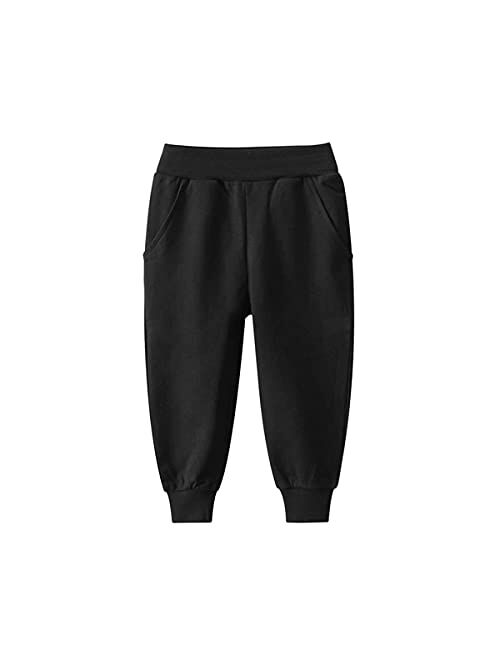 GFQLONG Toddler Boys 2 Pack Cotton Active Jogger Sweatpants,Kids Casual Athletic Solid Pocket Pull On Pants