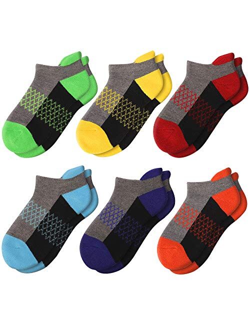 Comfoex Boys Socks 6 Pairs Ankle Athletic Sock Half Cushioned Low Cut Socks For Little Big Kids