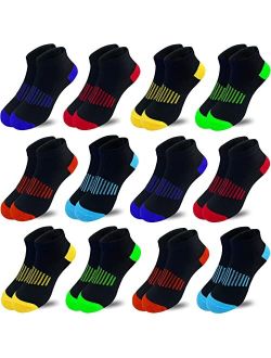 Tsmollyu Boy Socks 12 Pairs Ankle Athletic Cotton Socks Half Cushioned Low Cut Socks For Little Big Kids Age 3-10