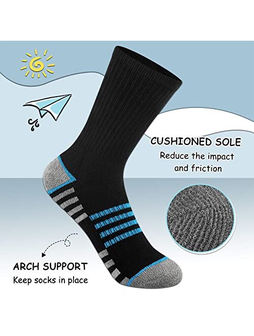 Comfoex Boys Crew Socks For Kids 4-6 6-8 8-10 Years Old Athletic Long Socks With Cushioned Sole 6 Pairs