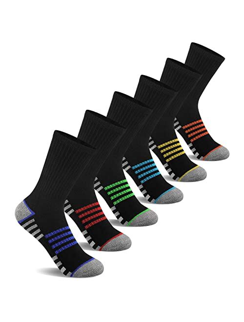 Comfoex Boys Crew Socks For Kids 4-6 6-8 8-10 Years Old Athletic Long Socks With Cushioned Sole 6 Pairs