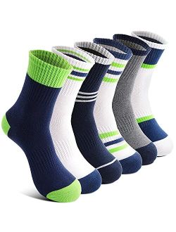 Welwoos 6 Pairs Kids Boys Socks Athletic Sport Crew Cotton Breathable Soft Socks
