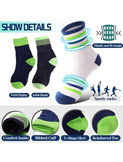 Welwoos 6 Pairs Kids Boys Socks Athletic Sport Crew Cotton Breathable Soft Socks