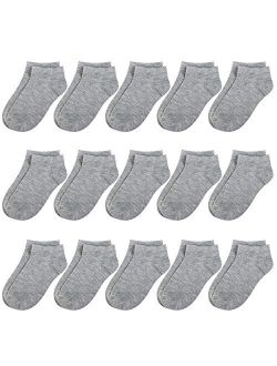 BOOPH 15 Pcs Kids Socks for Boys Girls Half Cushion Low Cut Athletic Ankle Socks