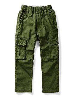 Mesinsefra Boys' Elastic Waist Cargo Pant Camouflage Cotton Casual Multi-Pockets Pull-On Pants