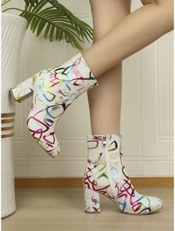 Graphic Pattern Chunky Heeled Classic Boots