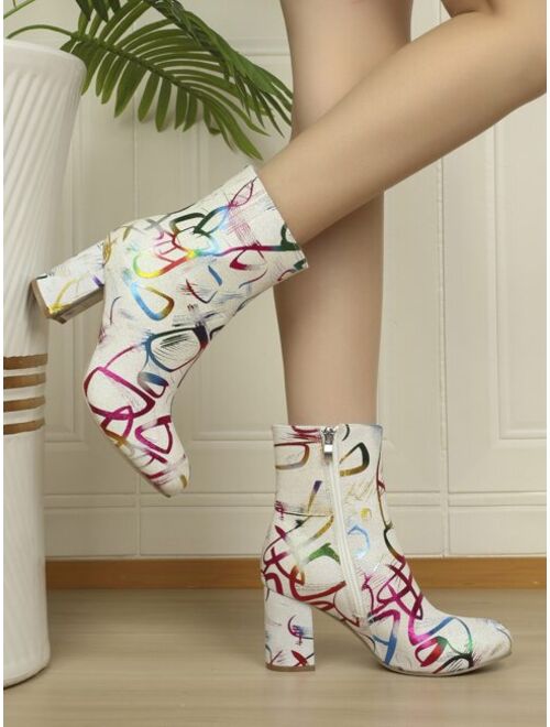 Shein Graphic Pattern Chunky Heeled Classic Boots