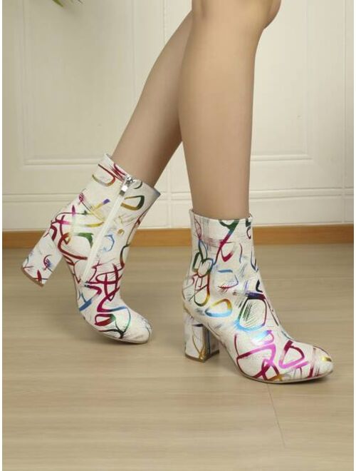 Shein Graphic Pattern Chunky Heeled Classic Boots
