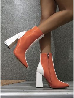 Two Tone Side Zip Chunky Heeled Classic Boots
