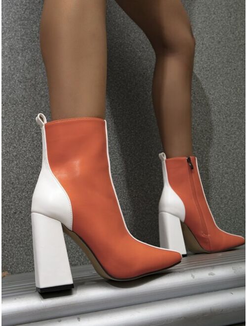 Shein Two Tone Side Zip Chunky Heeled Classic Boots