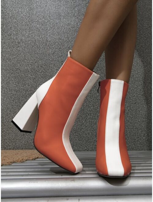 Shein Two Tone Side Zip Chunky Heeled Classic Boots