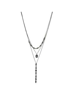 Black Tone & Simulated Crystal Multi-Layered Necklace