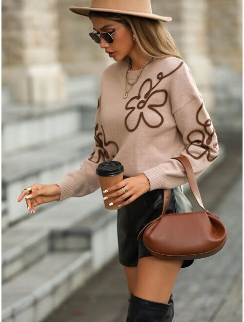 Shein Floral Pattern Drop Shoulder Sweater