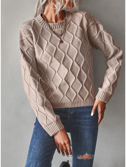 Shein Argyle Knit Drop Shoulder Sweater