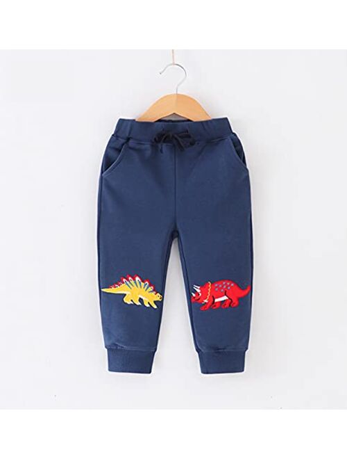 Hstyle Little Boys Trousers Cute Cartoon Printed Casual Knit Elastic Pants Toddler Boy Soft Cotton Sweatpants