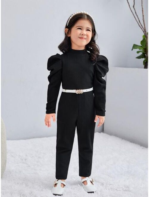 SHEIN Toddler Girls Gigot Sleeve Mock Neck Jumpsuit Without Belt